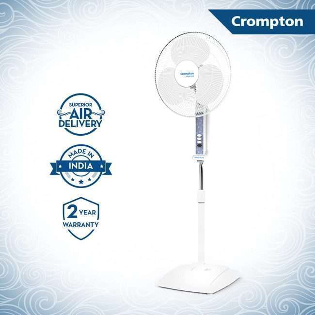 Crompton Wave Plus 400-mm (16 inch) 60W Oscillating Pedestal Fan (White)