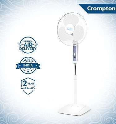 Crompton Wave Plus 400-mm (16 inch) 60W Oscillating Pedestal Fan (White)