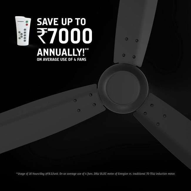 Crompton Energion Groove 1200mm (48 inch)z BLDC Ceiling Fan High Speed 5S 28W Energy Efficient with Remote (Onyx Matte)