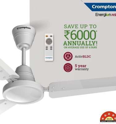 Crompton Energion HS 1200 mm BLDC Ceiling Fan with Remote Energy Efficient 5 Star Rated High Speed (Opal White)