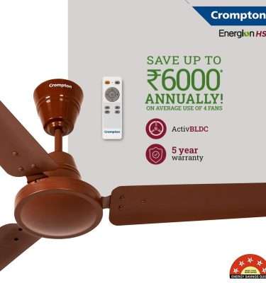 Crompton Energion HS 1200 mm (48 inch) BLDC Ceiling Fan Energy Efficient 5 Star Rated High Speed with Remote (Brown)