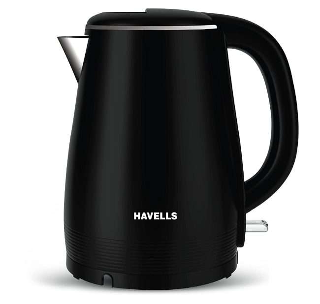 Havells Altro 1.5 Litre Double Wall Kettle / 304 Stainless Steel Inner Body/Cool Touch Outer Body/Wider Mouth/ 2 Year Warranty (Black, 1250 Watt)