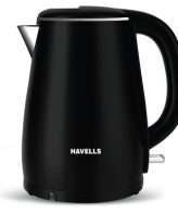 Havells Altro 1.5 Litre Double Wall Kettle / 304 Stainless Steel Inner Body/Cool Touch Outer Body/Wider Mouth/ 2 Year Warranty (Black, 1250 Watt)