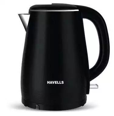 Havells Altro 1.5 Litre Double Wall Kettle / 304 Stainless Steel Inner Body/Cool Touch Outer Body/Wider Mouth/ 2 Year Warranty (Black, 1250 Watt)