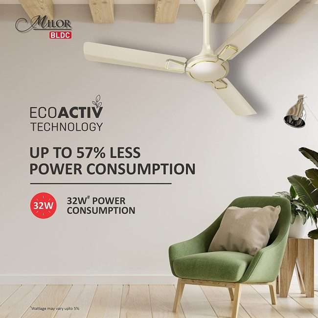 Havells Milor BLDC 1200mm Energy Saving with Remote Control 5 Star Ceiling Fan (Pearl Ivory Gold)