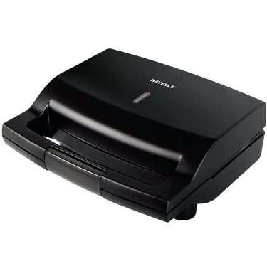 Havells Big Fill 2 Slice 750 watt Sandwich Maker with LED Indicator, Non Stick Coated Plate (Black), (Model: GHCSTCWK075)