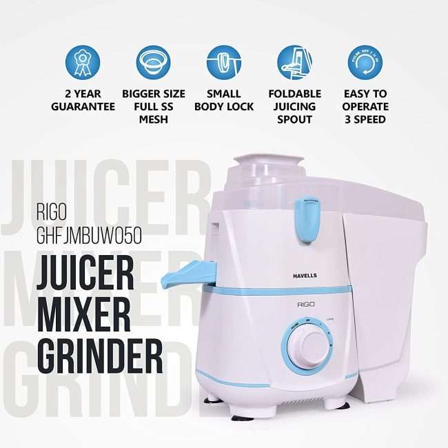 Havells Rigo Mixer Grinder with 2 Jar, White, Blue