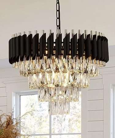 FLOSTON Modern Crystal Chandeliers Black Gold